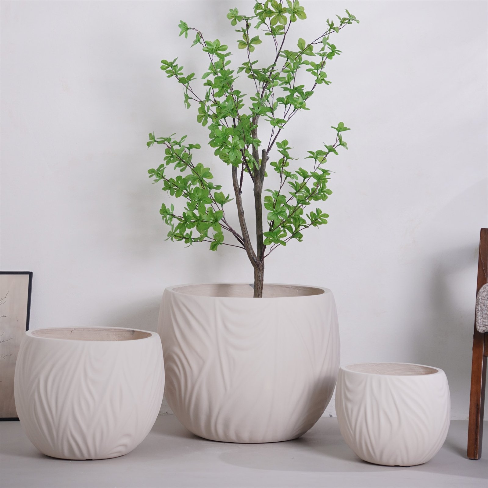 LANFONI YT-418 Cream Yellow ribbed MgO planter set