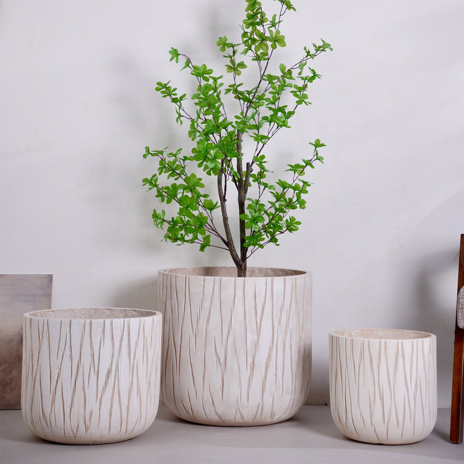 LANFONI YT-421 Weathered Wood ribbed MgO planter set