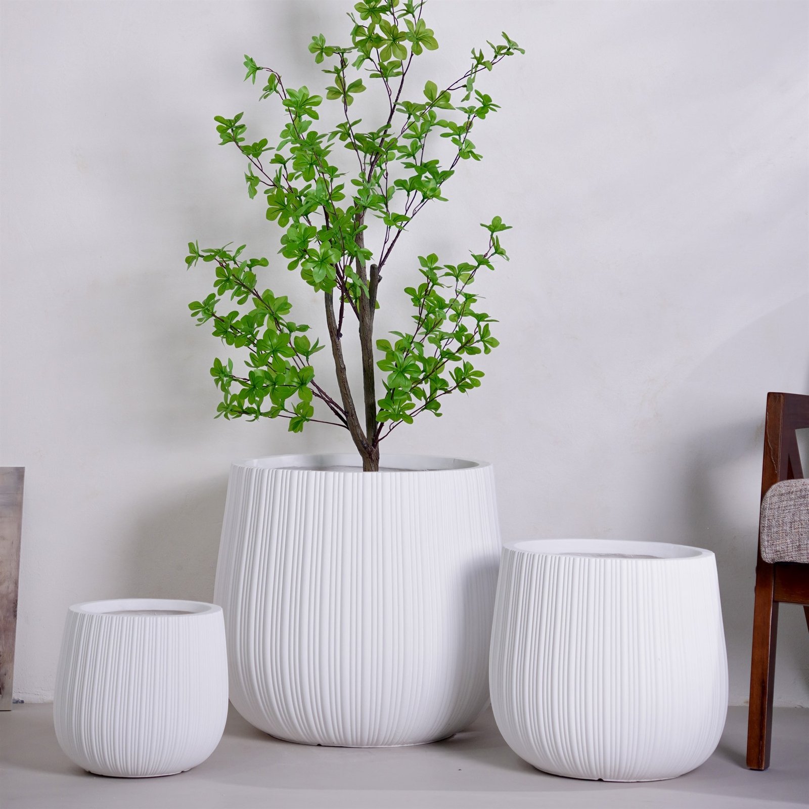 LANFONI YT-511 White ribbed MgO planter set
