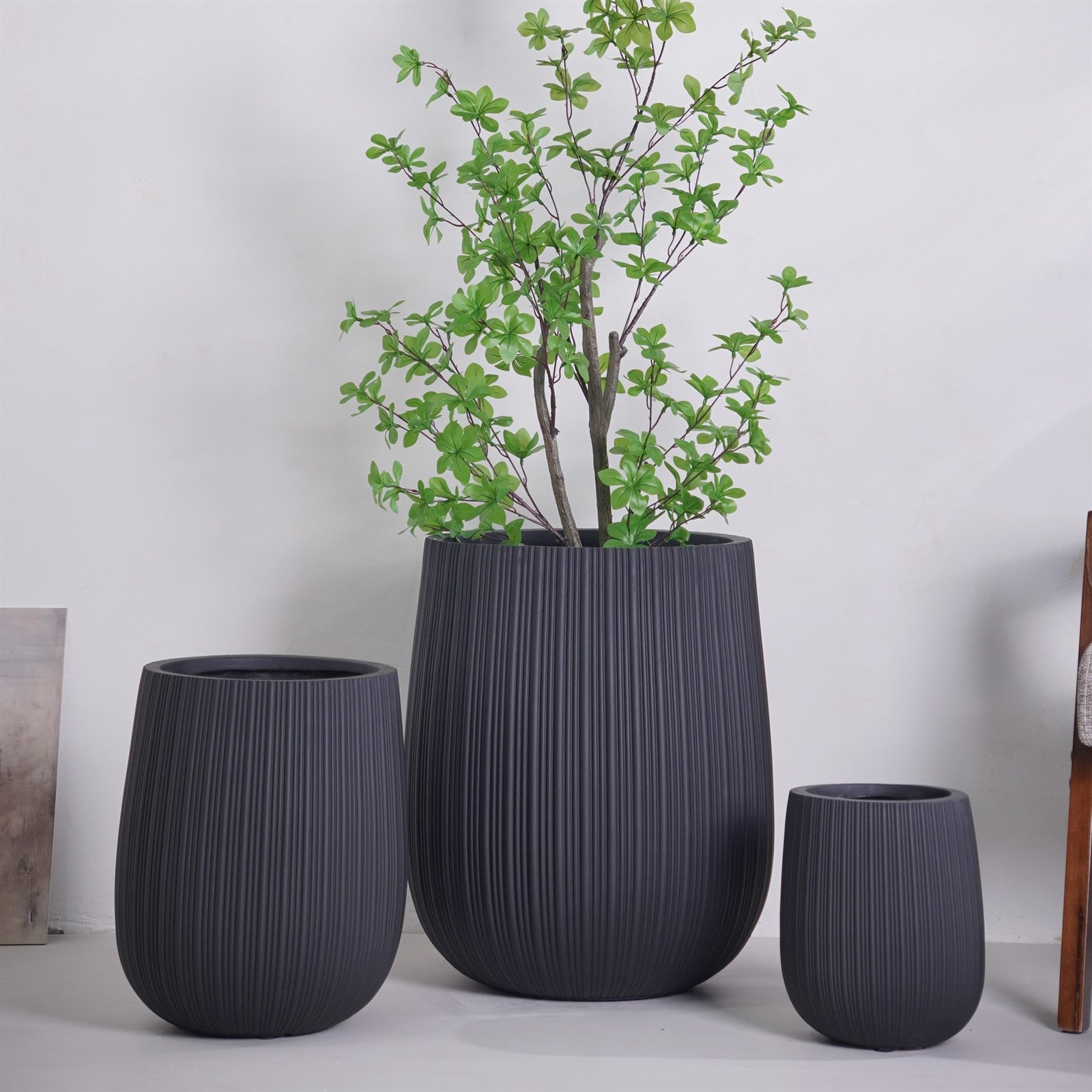 LANFONI YT-512 Black ribbed MgO planter set