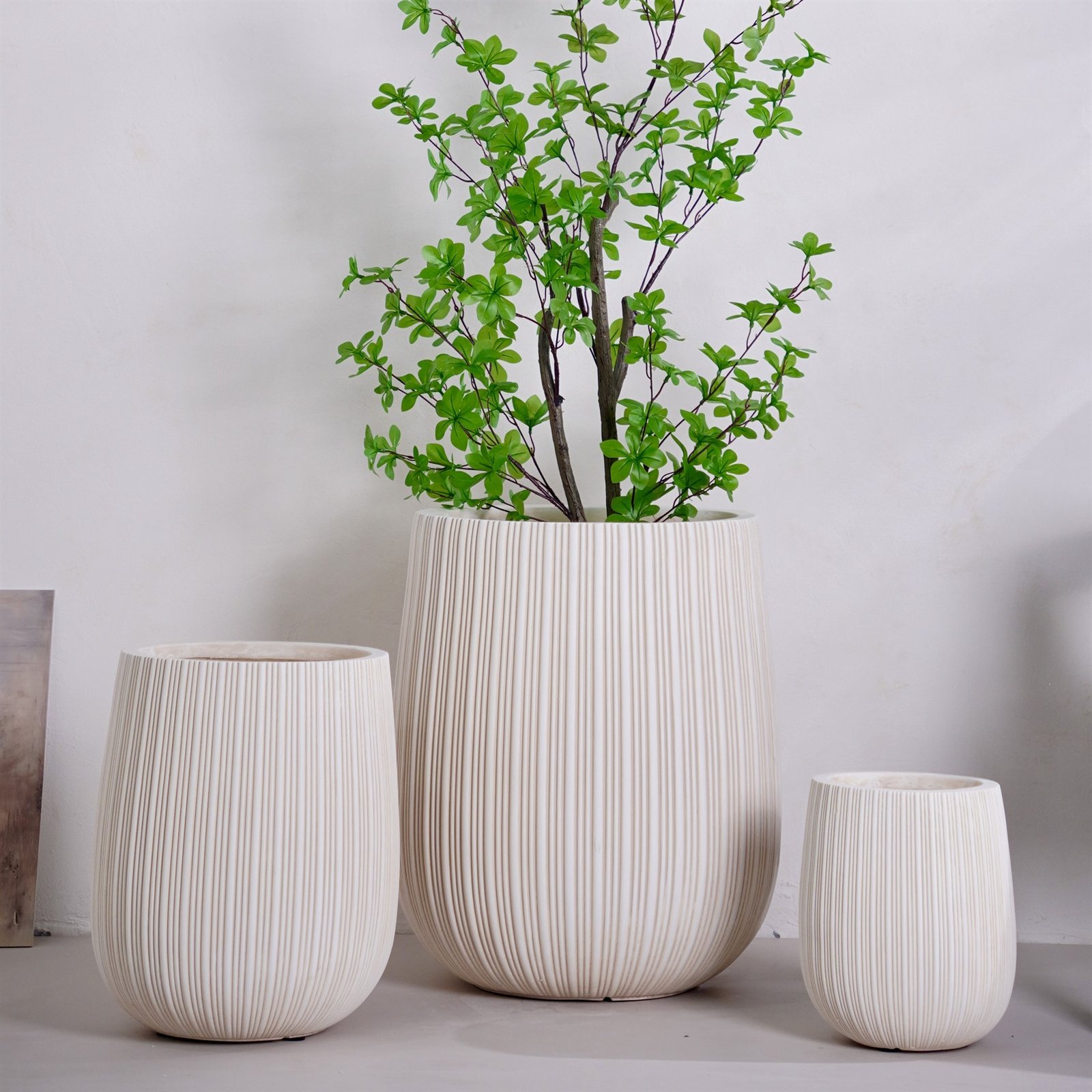 LANFONI YT-512 Cream ribbed MgO planter set