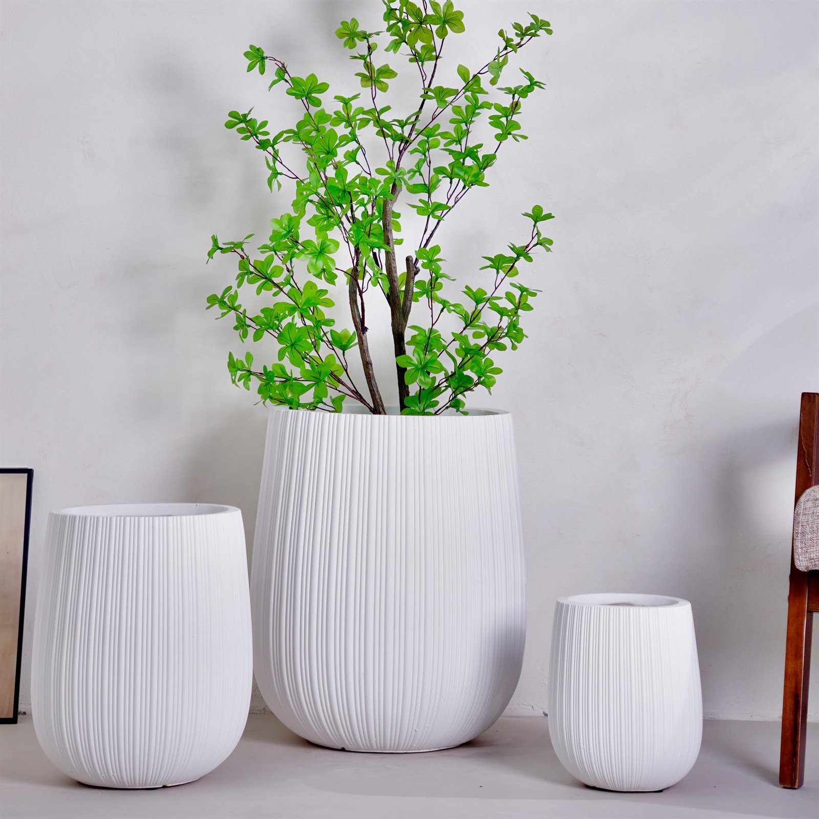 LANFONI YT-512 White ribbed MgO planter set