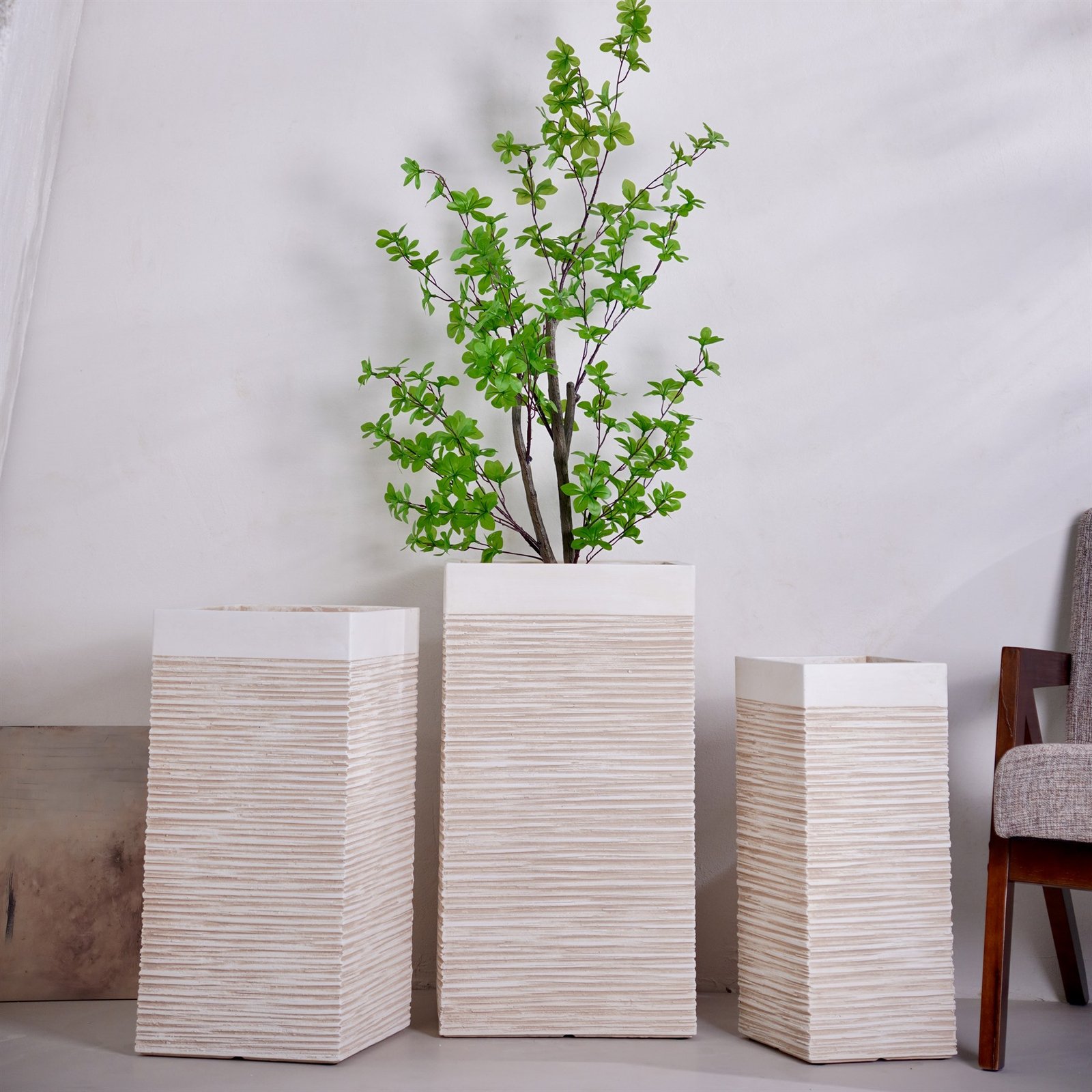 LANFONI YT-555 Light Wood ribbed MgO planter set