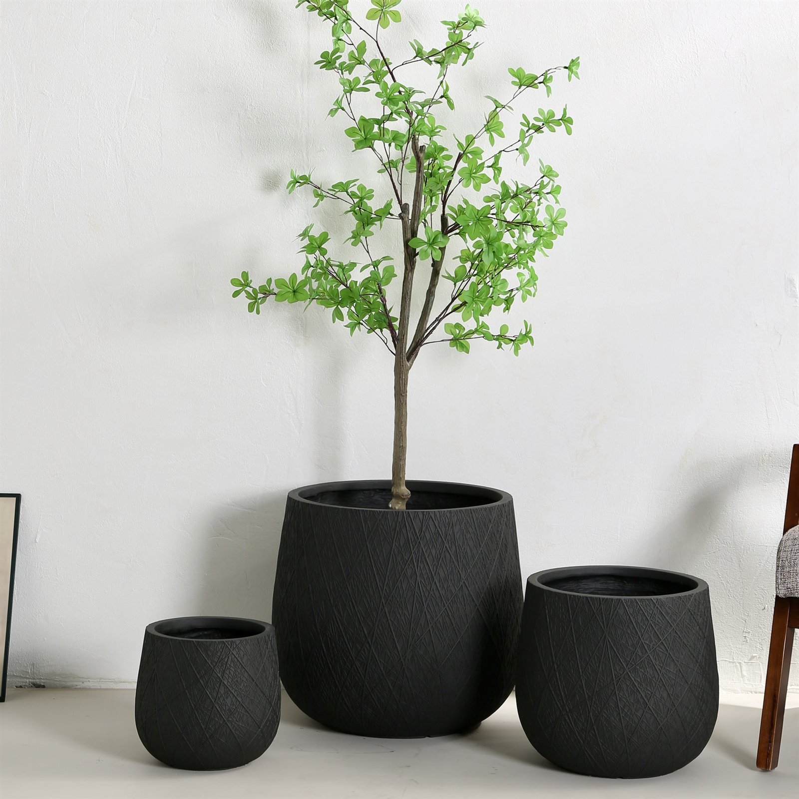 LANFONI YT-801 Pure Black MgO planter set