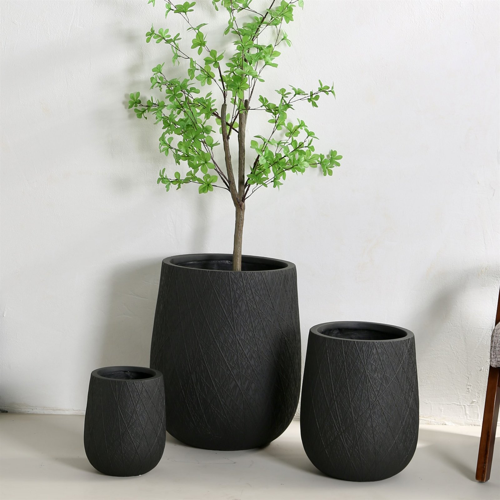 LANFONI YT-802 Pure Black MgO planter set