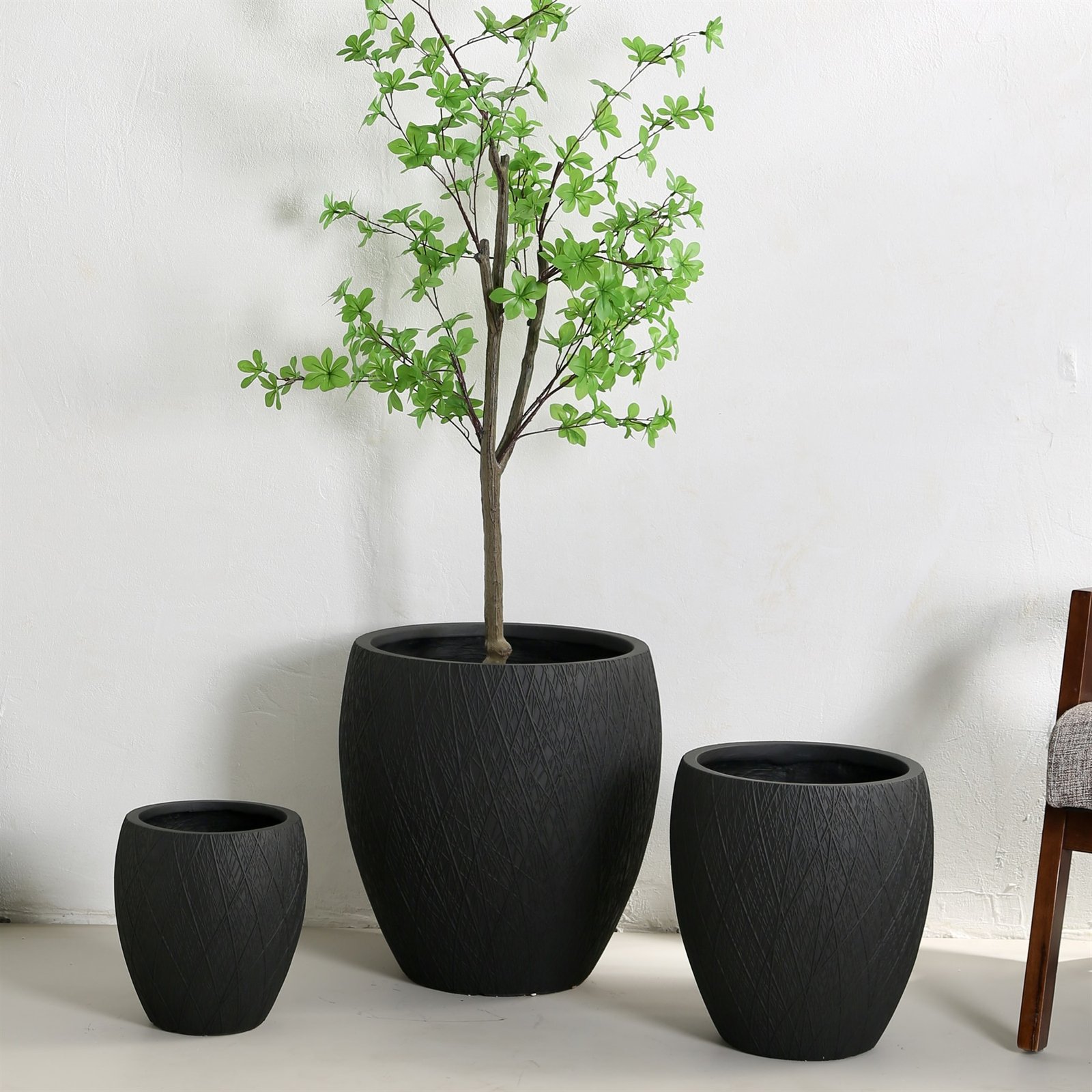 LANFONI YT-803 Pure Black MgO planter set