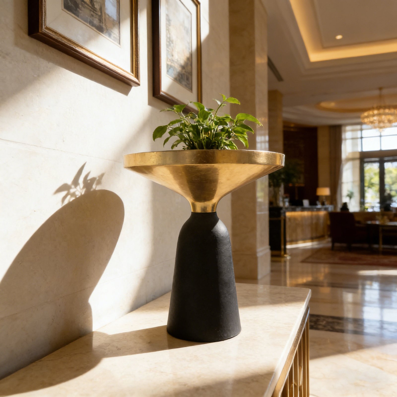 Black and Gold Wide-Bowl Fiberglass Decorative Vase