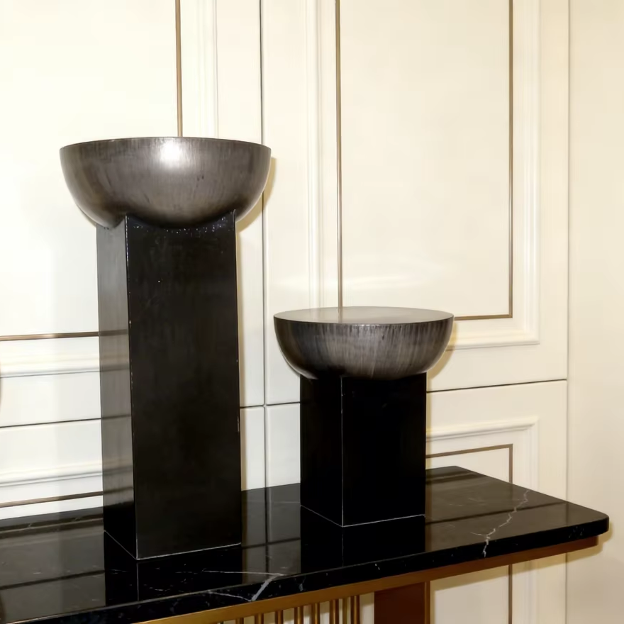 Black and Silver Hemisphere Pedestal Fiberglass Decorative Vase