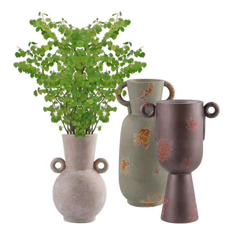 Distressed Double-Handle Large Fiberglass Floor Vase