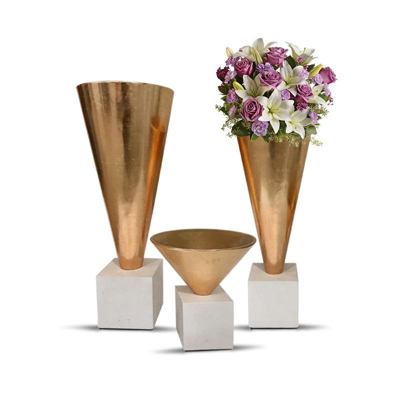 Gold Cone Fiberglass Wedding Vase with Square Base