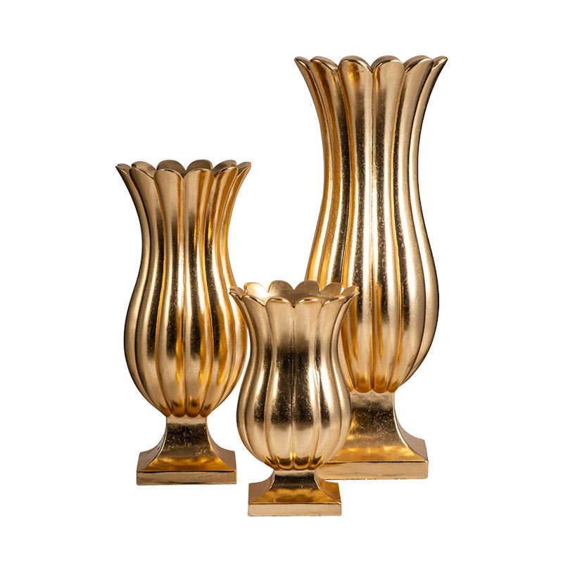 Gold Petal-Ribbed Fiberglass Wedding Vase