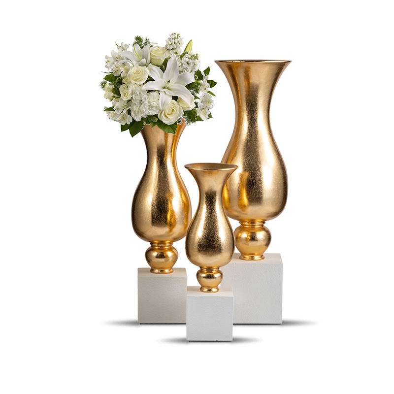 Gold Teardrop Fiberglass Wedding Vase with Orb Pedestal