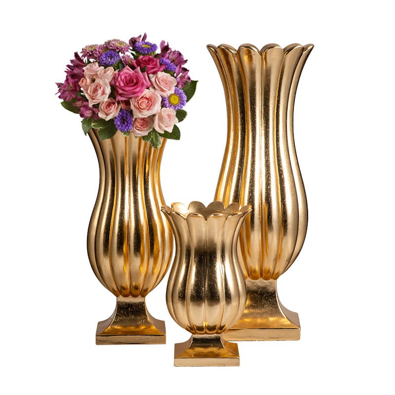 Gold Tulip-Ribbed Fiberglass Wedding Vase