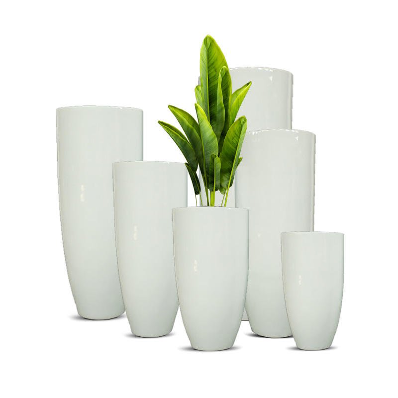 Ivory White Minimalist Cylinder Fiberglass Floor Vase
