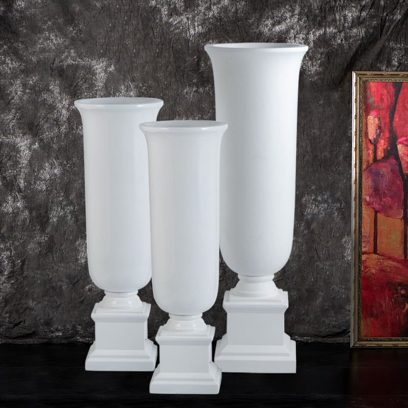 White Cylindrical Fiberglass Wedding Vase with Stepped Square Base
