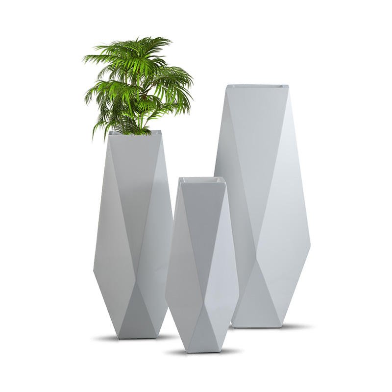 White Faceted Geometric Tall Fiberglass Floor Vase