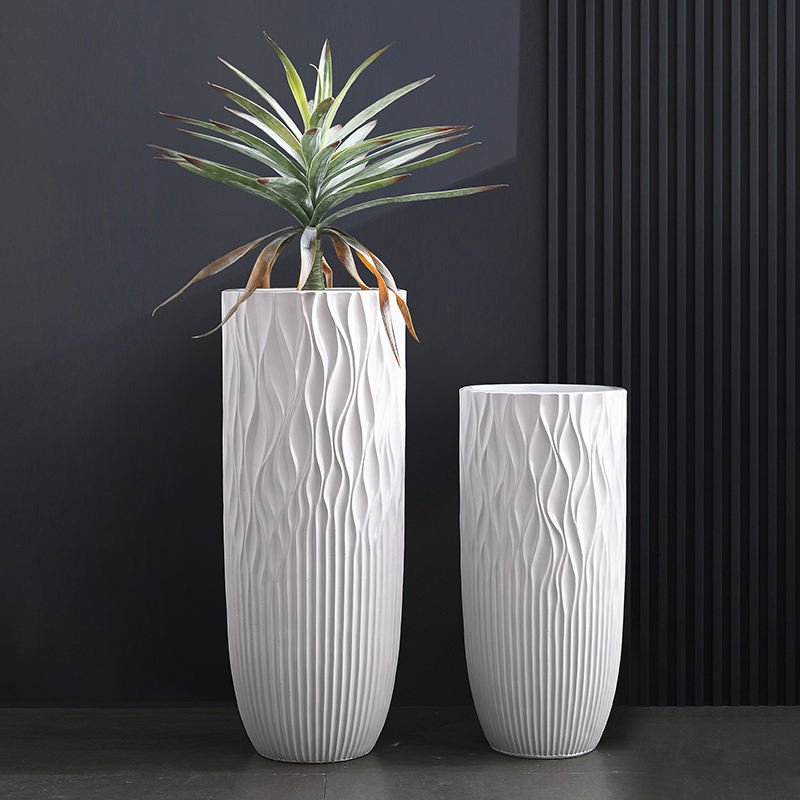 White Flame-Wave Large Fiberglass Floor Vase
