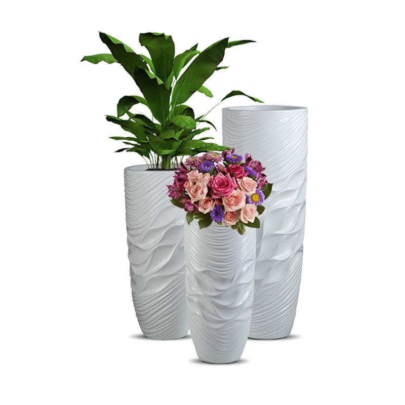 White Flowing-Wave Large Fiberglass Floor Vase