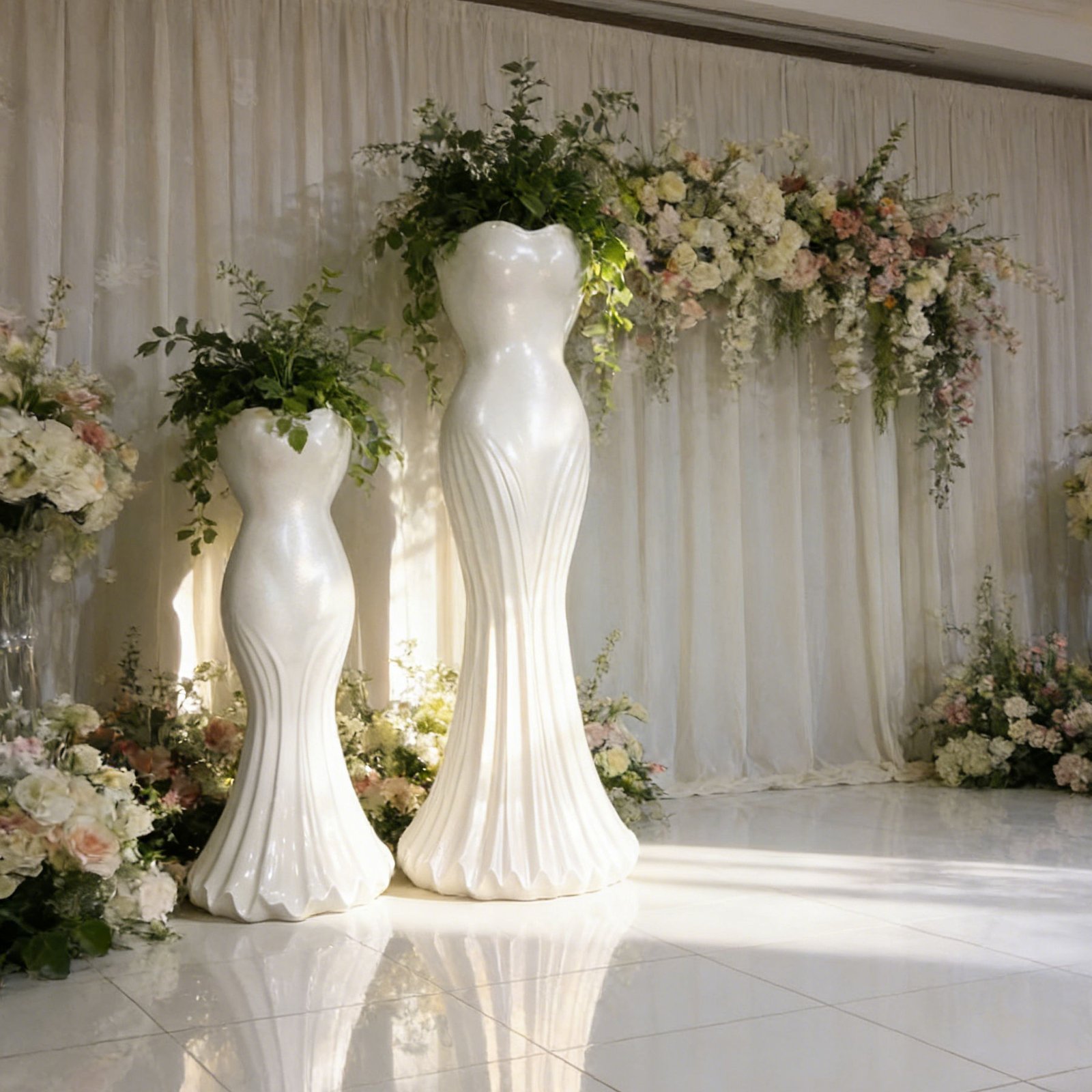 White Hourglass Petal-Rim Large Fiberglass Event Vase