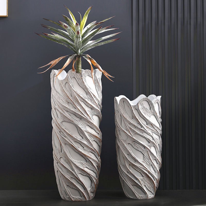 White Openwork Swirl Large Fiberglass Floor Vase