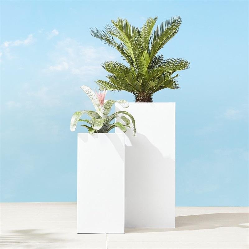 White Square Column Fiberglass Floor Planter