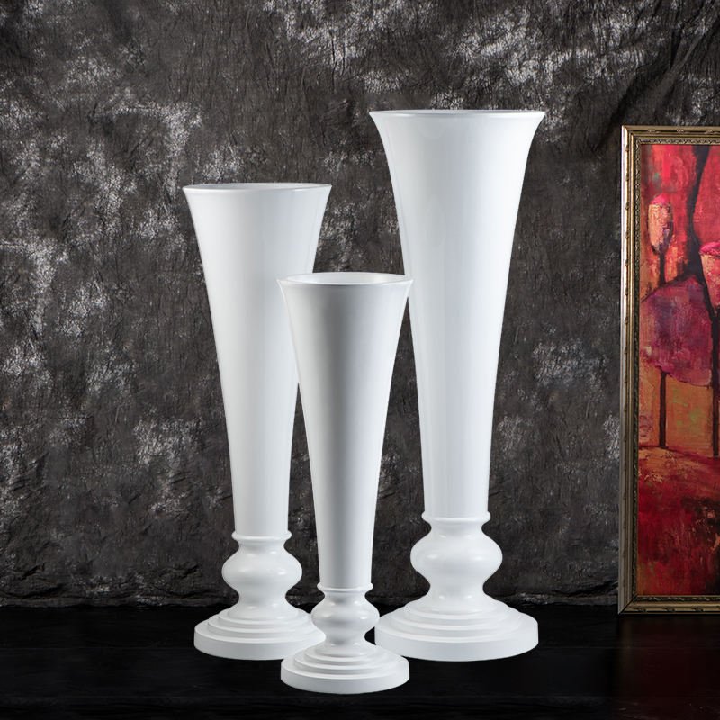White Tall Conical Roman Column Fiberglass Wedding Vase