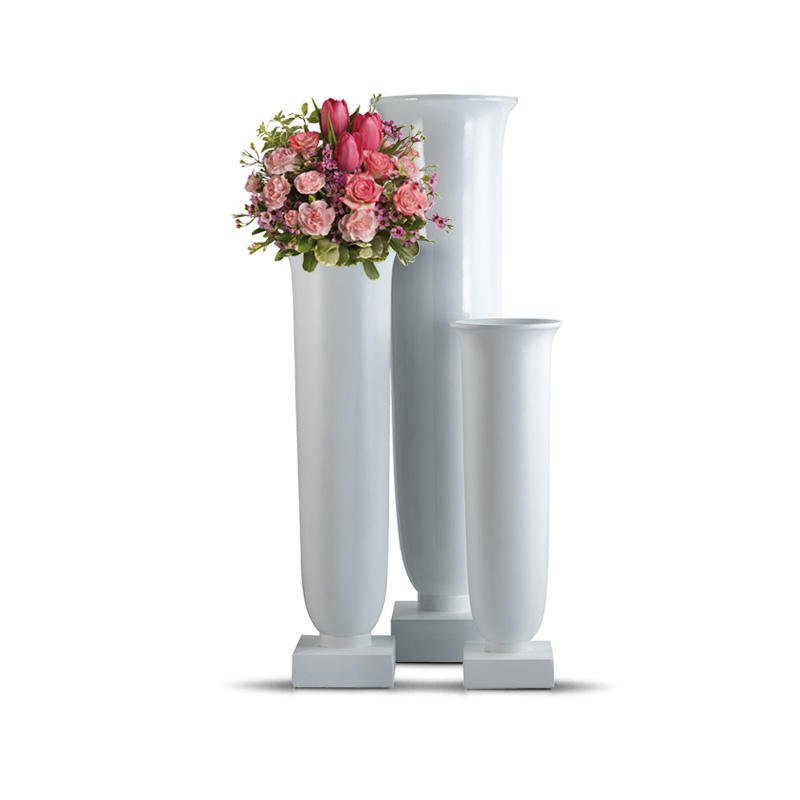 White Tall Cylinder Fiberglass Wedding Vase with Square Base