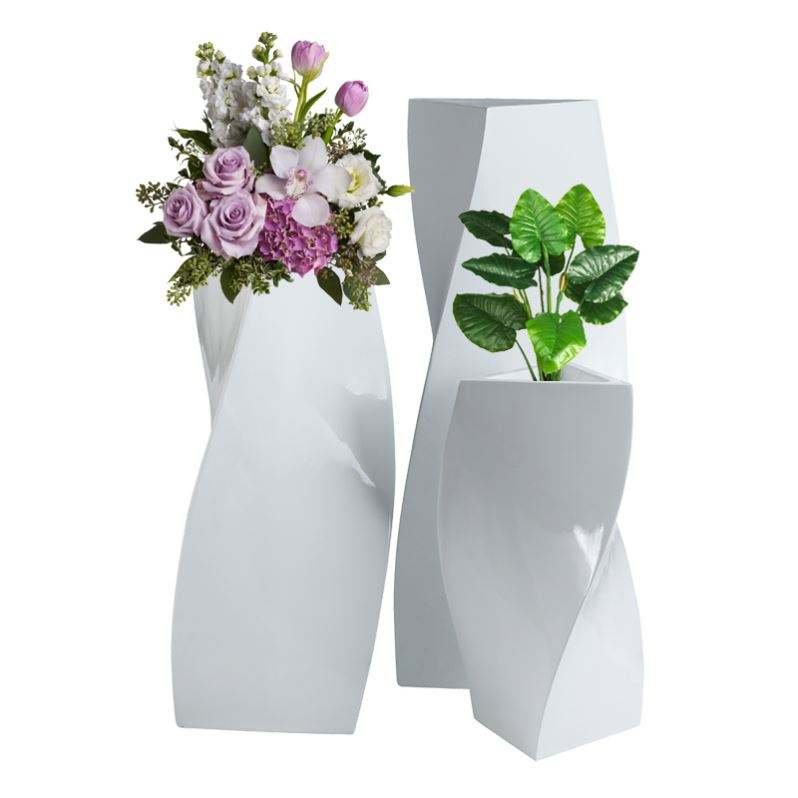 White Twisted-Facet Large Fiberglass Floor Vase
