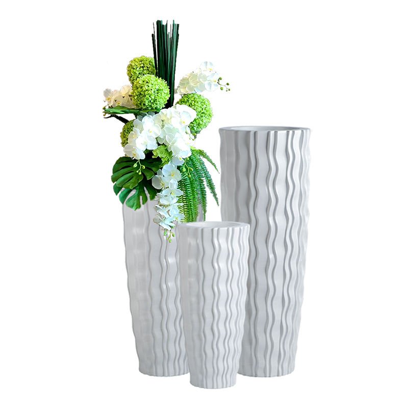 White Vertical-Wave Large Fiberglass Floor Vase